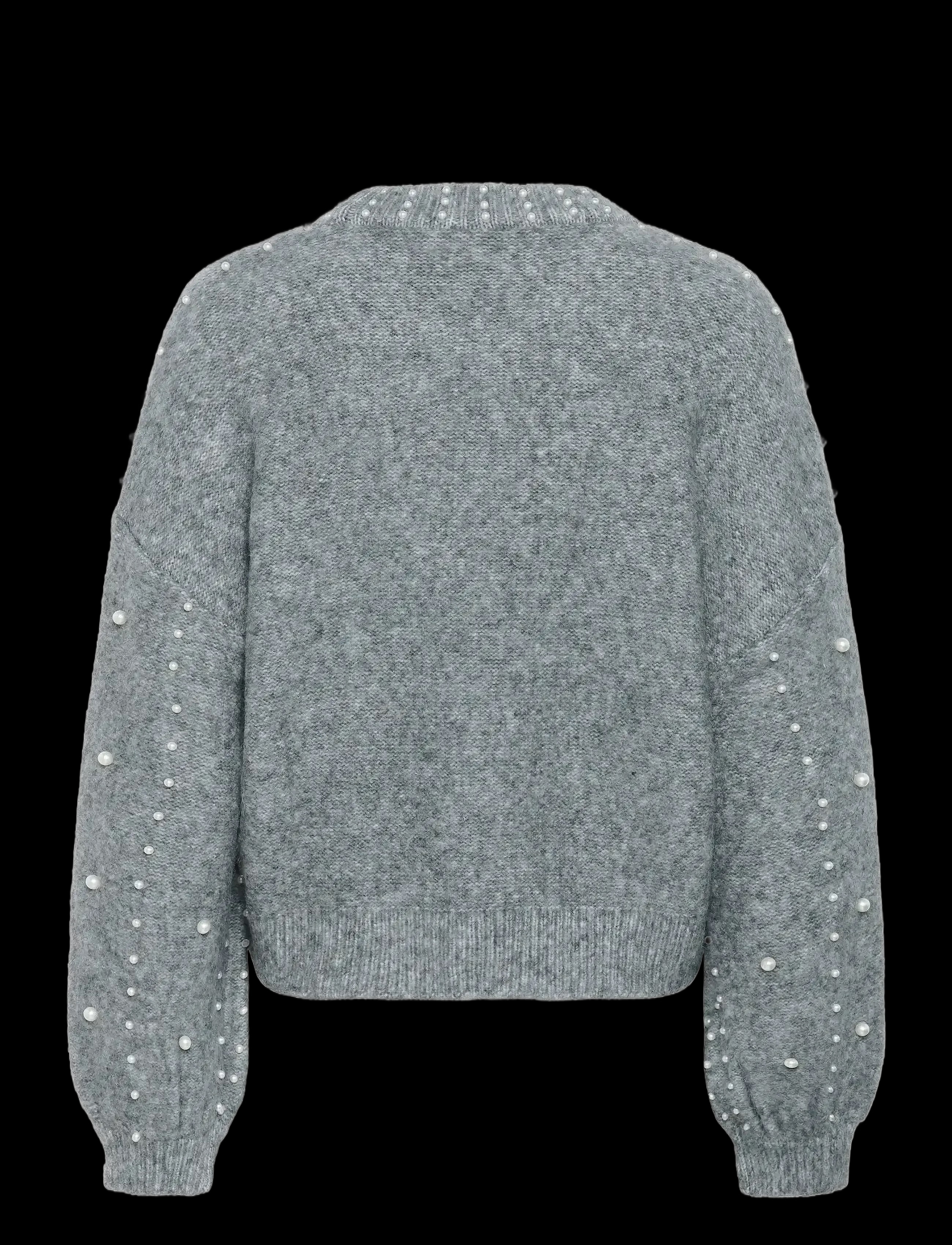 Made-to-order Women’s Grey Pearl-Embellished Sweater – Cozy Knit Pullover with Decorative Pearls