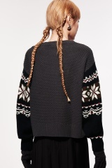 OEM ODM Women’s Nordic Pattern Zip-Up Knit Cardigan – Dark Charcoal