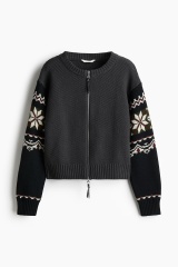 OEM ODM Women’s Nordic Pattern Zip-Up Knit Cardigan – Dark Charcoal