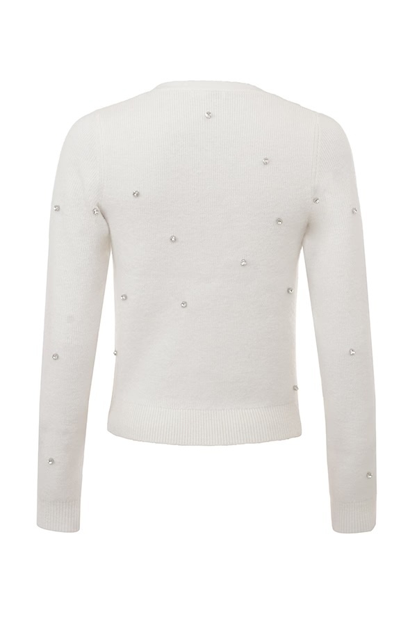 Wholesale Women’s Pearl & Crystal Embellished Cardigan with Bow – Elegant White Knit