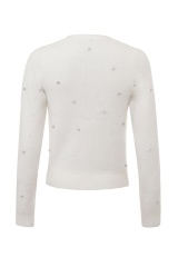 Wholesale Women’s Pearl & Crystal Embellished Cardigan with Bow – Elegant White Knit