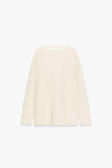 Customized Women’s Oversized V-Neck Sweater with Lace Trim – Cream Knit