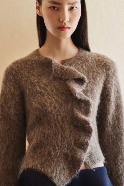 Custom Design Asymmetrical Ruffle Mohair Knit Cardigan