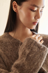 Custom Design Asymmetrical Ruffle Mohair Knit Cardigan