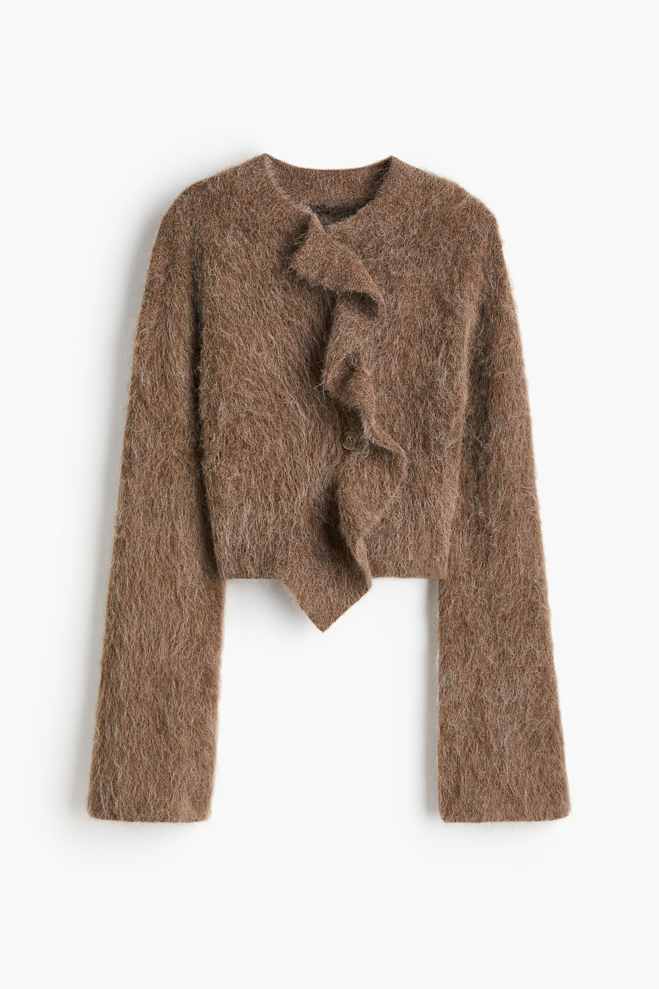 Custom Design Asymmetrical Ruffle Mohair Knit Cardigan