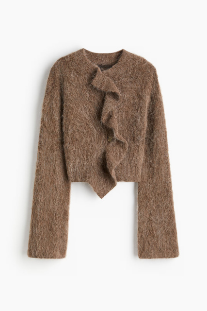 Custom Design Asymmetrical Ruffle Mohair Knit Cardigan