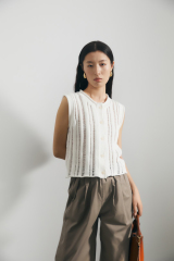 Personalized Sleeveless Open-Knit Cardigan with Button Front
