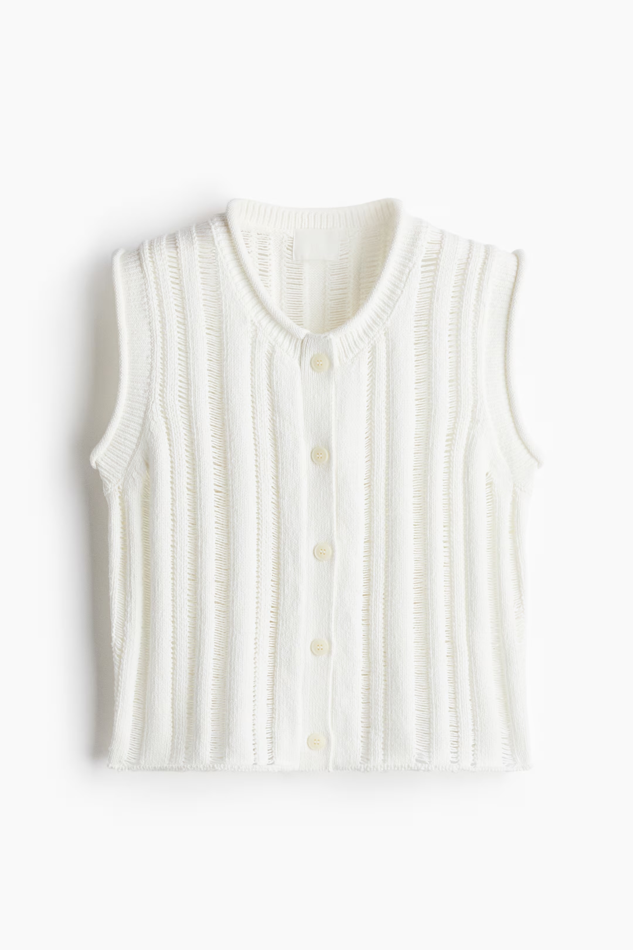 Personalized Sleeveless Open-Knit Cardigan with Button Front