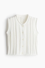 Personalized Sleeveless Open-Knit Cardigan with Button Front