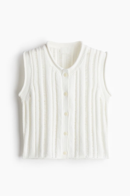 Personalized Sleeveless Open-Knit Cardigan with Button Front