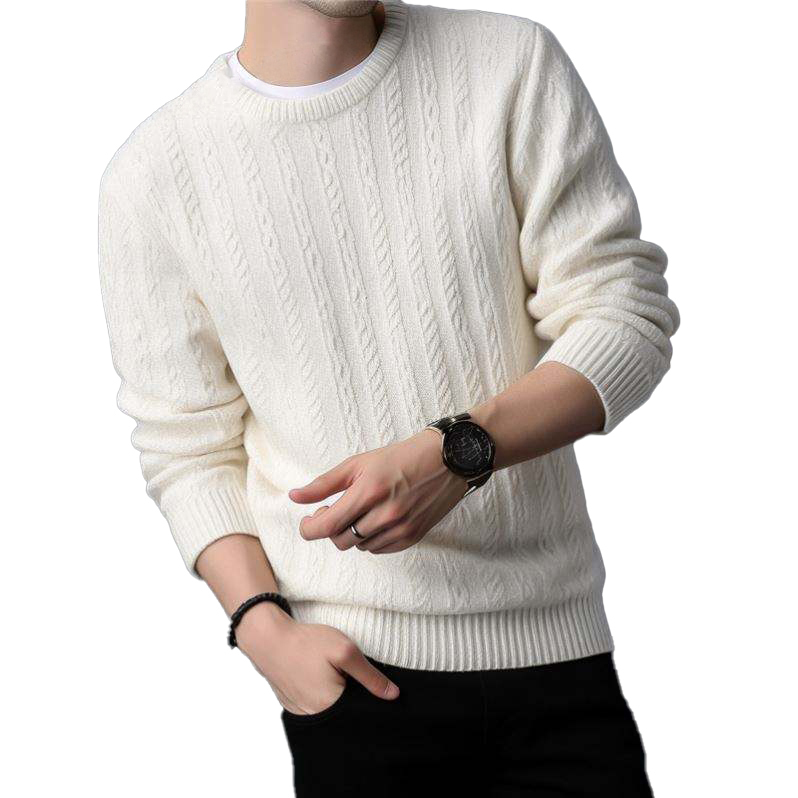 Personalized Men’s Classic White Cable Knit Sweater – Winter Warm Pullover