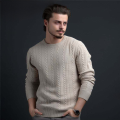 Personalized Men’s Classic White Cable Knit Sweater – Winter Warm Pullover