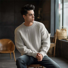 Personalized Men’s Classic White Cable Knit Sweater – Winter Warm Pullover