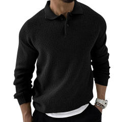 Personalized Men’s Casual Waffle Knit Polo Sweater – Long Sleeve Pullover