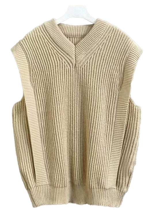 OEM ODM Men’s Beige Knitted Sleeveless Sweater Vest – V-Neck Casual Pullover