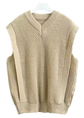 OEM ODM Men’s Beige Knitted Sleeveless Sweater Vest – V-Neck Casual Pullover
