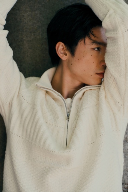 Custom Design Quarter-Zip Textured Knit Sweater (Cream)