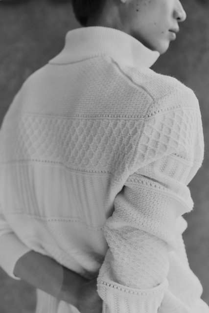 Custom Design Quarter-Zip Textured Knit Sweater (Cream)