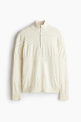 Custom Design Quarter-Zip Textured Knit Sweater (Cream)