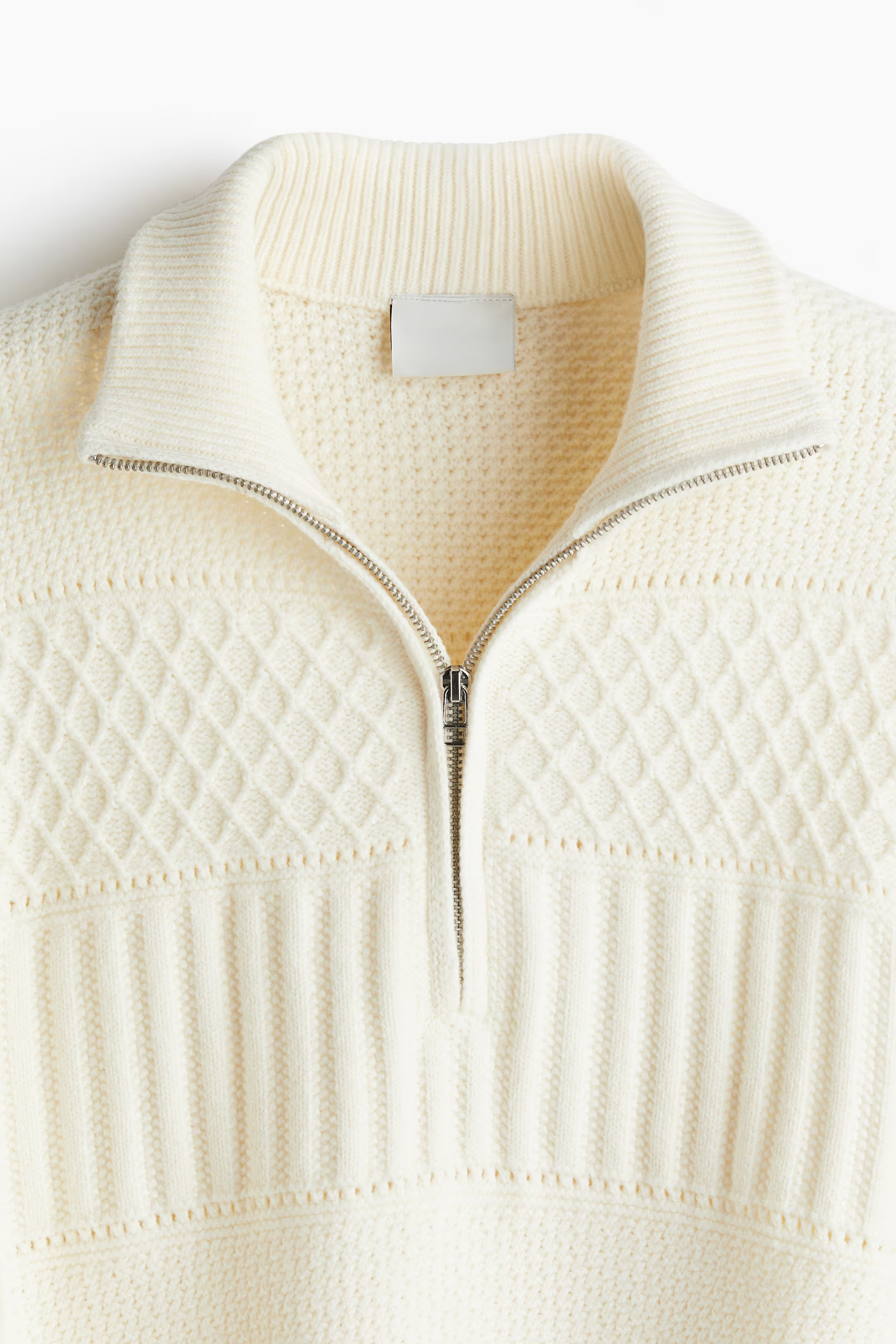 Custom Design Quarter-Zip Textured Knit Sweater (Cream)