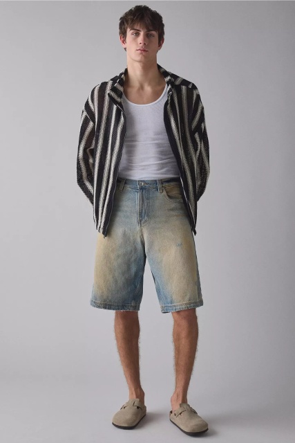 Wholesale Striped Knit Zip-Up Hoodie for Men