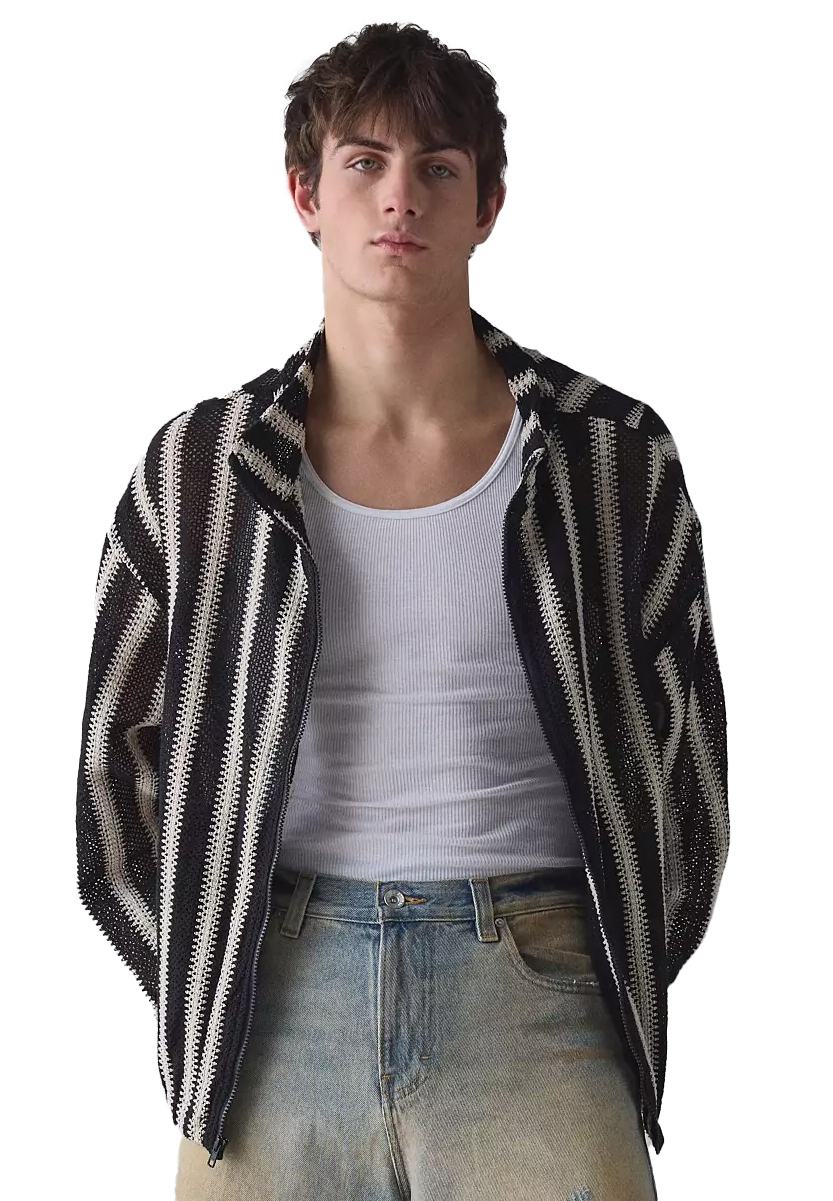 Wholesale Striped Knit Zip-Up Hoodie for Men