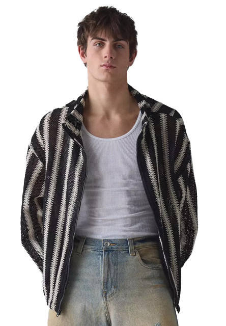 Wholesale Striped Knit Zip-Up Hoodie for Men