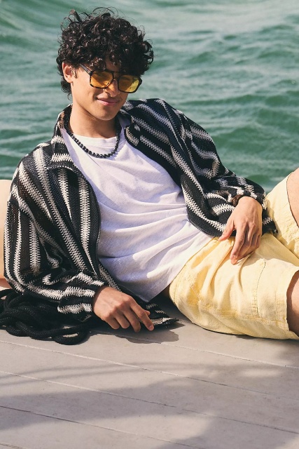 Wholesale Striped Knit Zip-Up Hoodie for Men