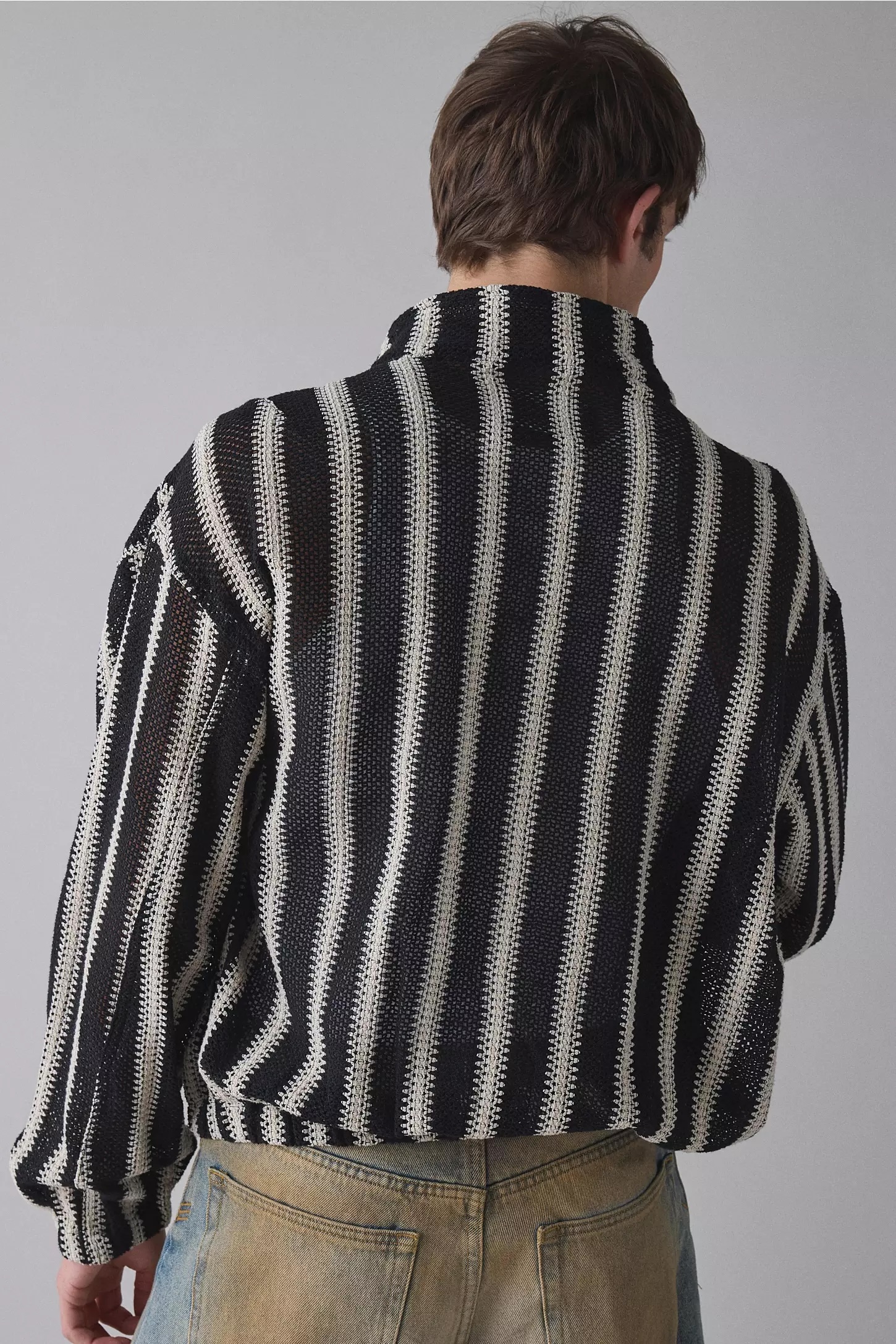 Wholesale Striped Knit Zip-Up Hoodie for Men
