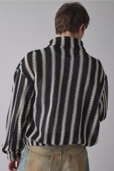 Wholesale Striped Knit Zip-Up Hoodie for Men