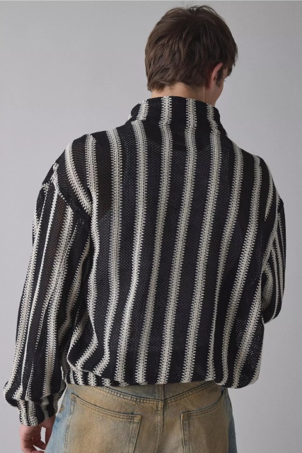 Wholesale Striped Knit Zip-Up Hoodie for Men