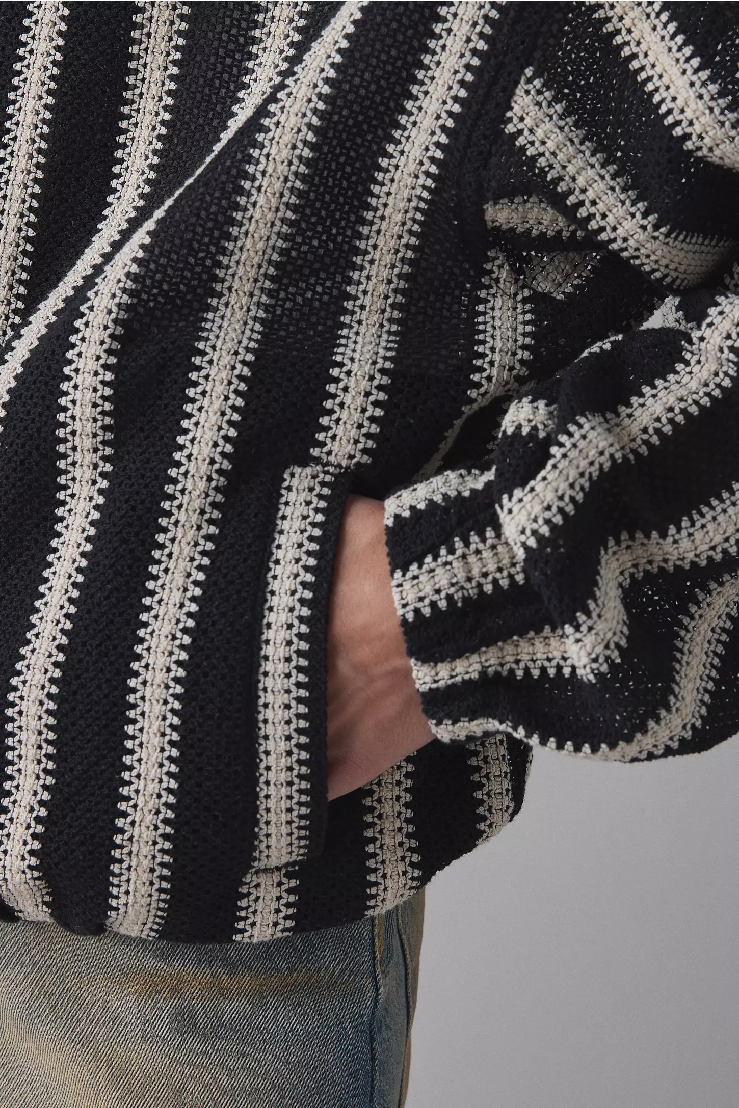 Wholesale Striped Knit Zip-Up Hoodie for Men