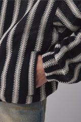 Wholesale Striped Knit Zip-Up Hoodie for Men