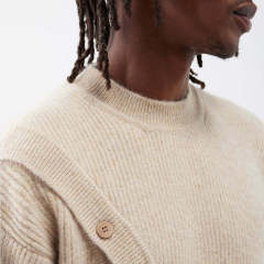 Custom Design Asymmetric Button Wool-Blend Sweater – Sand Beige