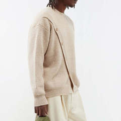 Custom Design Asymmetric Button Wool-Blend Sweater – Sand Beige