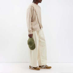 Custom Design Asymmetric Button Wool-Blend Sweater – Sand Beige