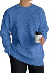 Factory Direct Herringbone Knit Crew Neck Sweater for Men – Light Grey