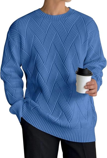 Factory Direct Herringbone Knit Crew Neck Sweater for Men – Light Grey