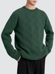 Factory Direct Herringbone Knit Crew Neck Sweater for Men – Light Grey