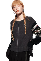 OEM ODM Women’s Nordic Pattern Zip-Up Knit Cardigan – Dark Charcoal