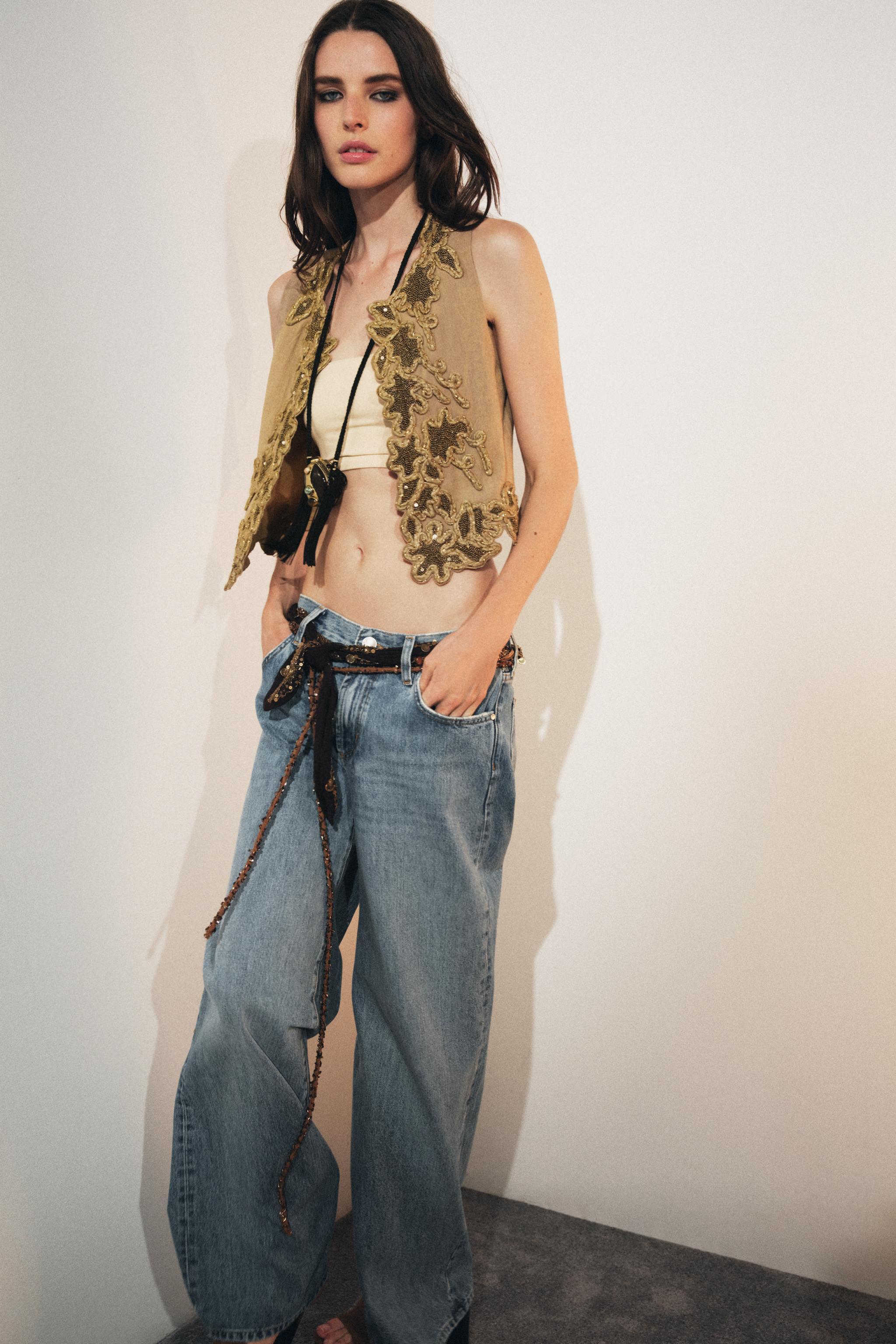 Wholesale Embroidered Linen Vest with Beaded Detailing – Gold & Black