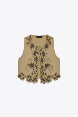 Wholesale Embroidered Linen Vest with Beaded Detailing – Gold & Black