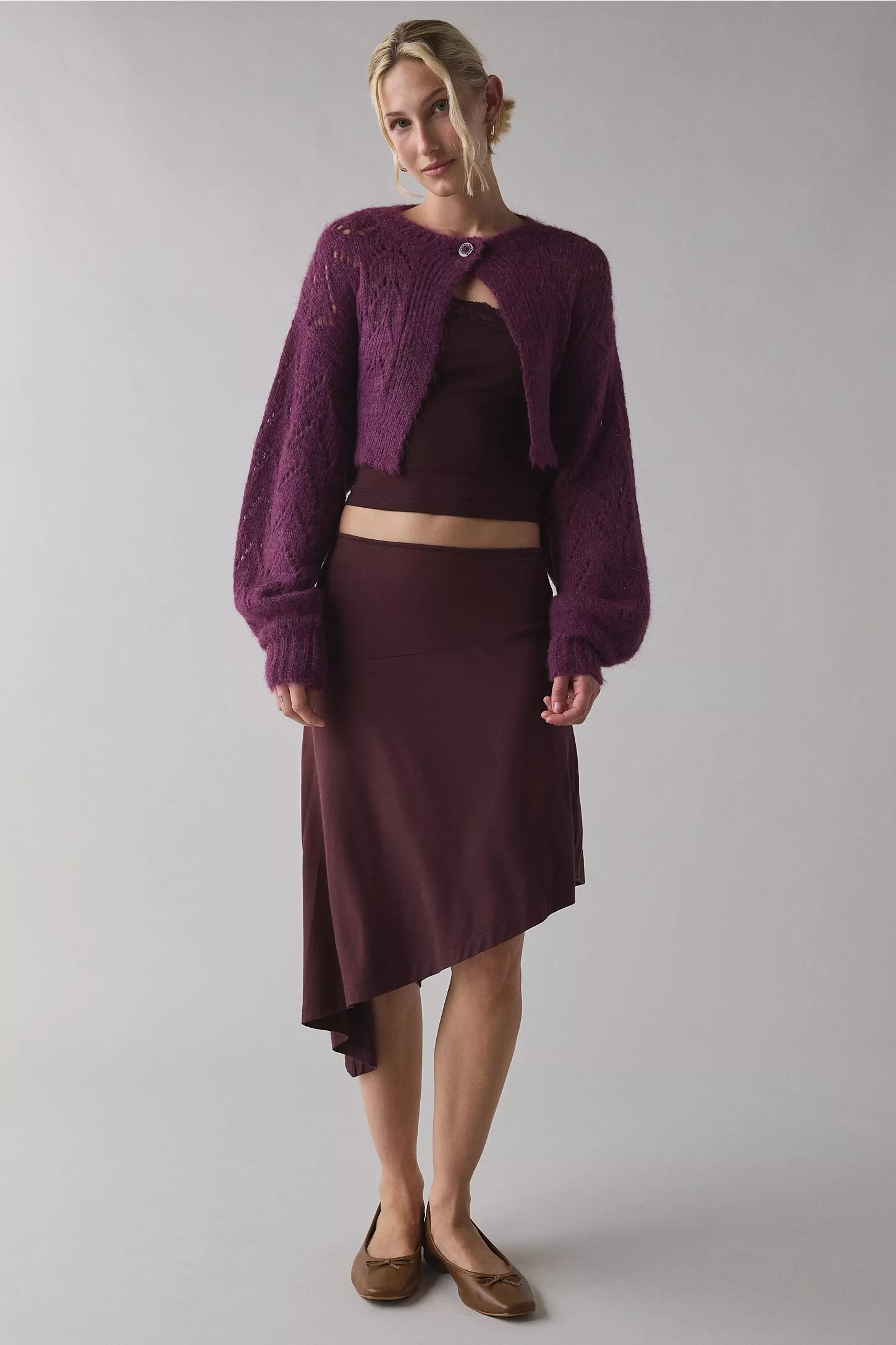 Custom Design Cream Knit Cropped Cardigan with Openwork Design