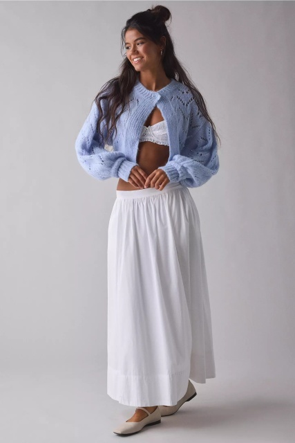 Custom Design Cream Knit Cropped Cardigan with Openwork Design