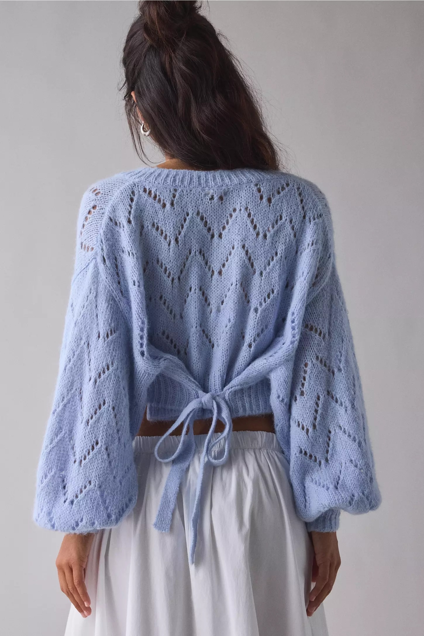 Custom Design Cream Knit Cropped Cardigan with Openwork Design