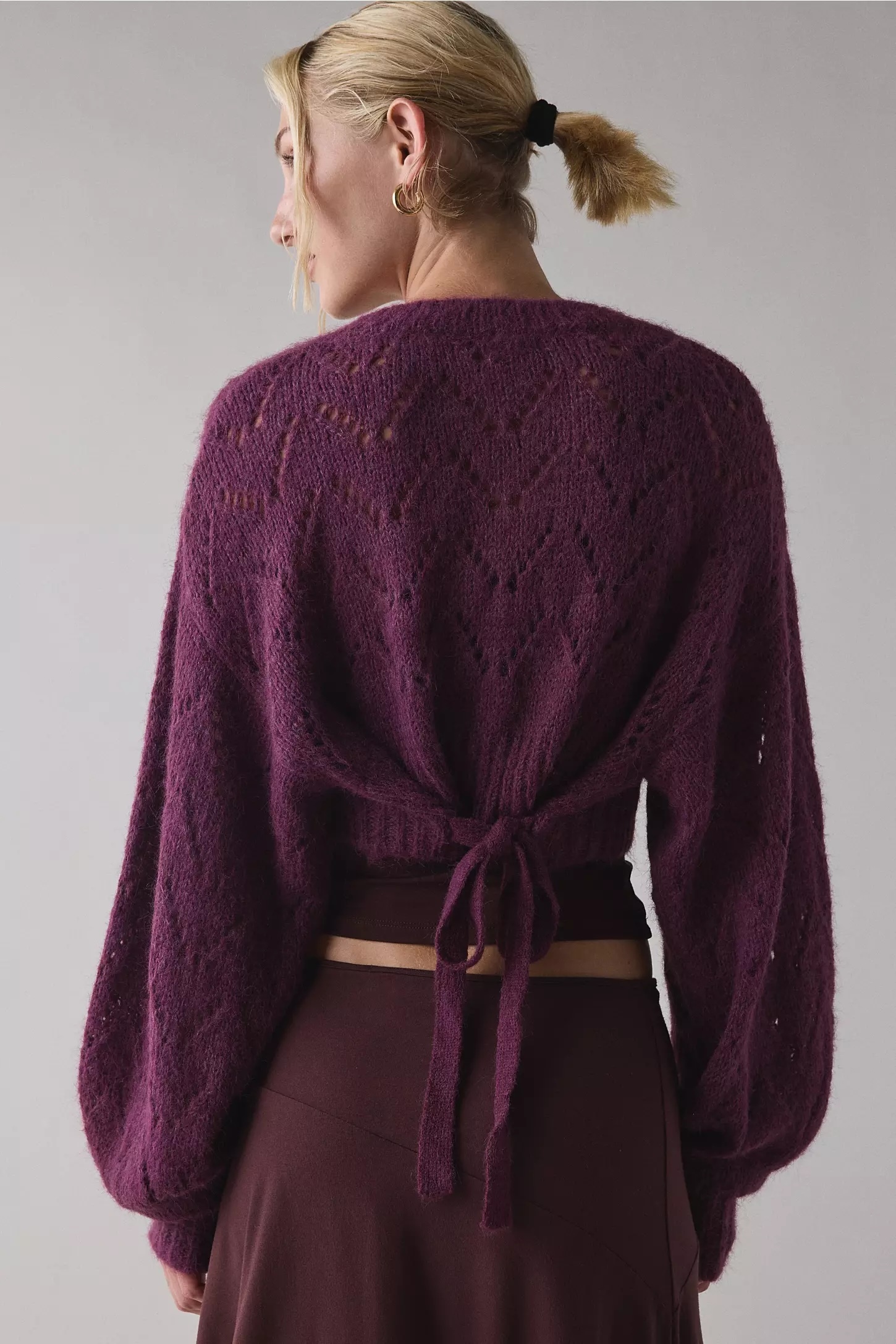 Custom Design Cream Knit Cropped Cardigan with Openwork Design
