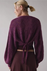 Custom Design Cream Knit Cropped Cardigan with Openwork Design