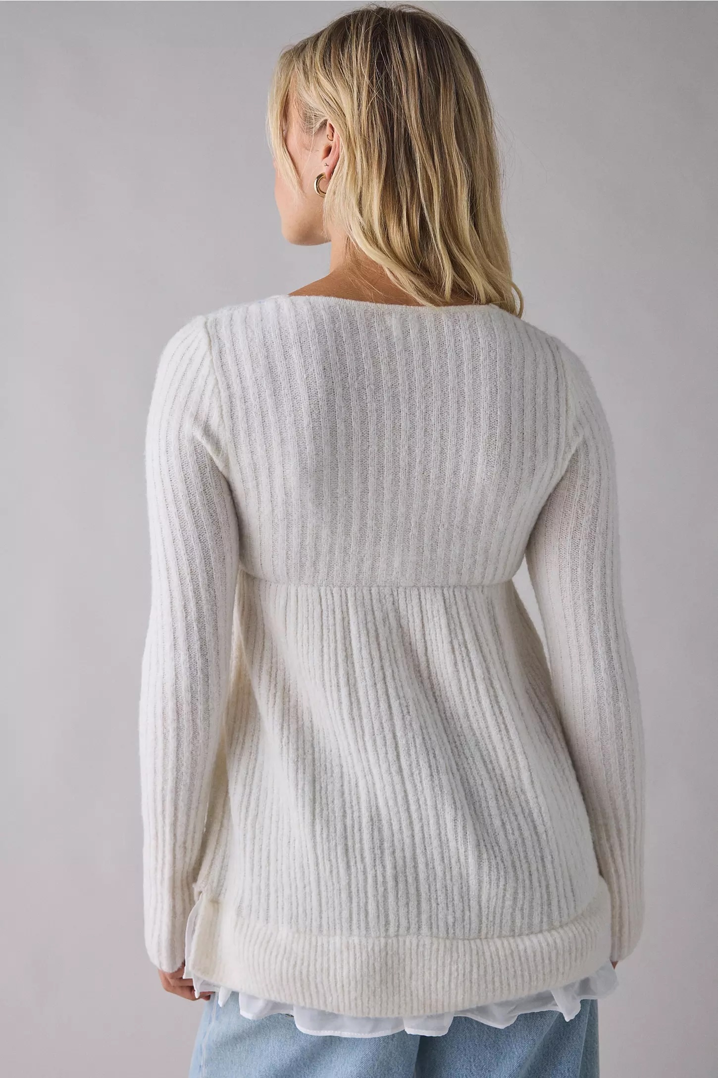 Personalized White Square Neck Knit Sweater with Nordic Pattern