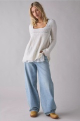 Personalized White Square Neck Knit Sweater with Nordic Pattern