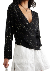 OEM ODM Black Sequin Embellished Wrap Cardigan with Tie Waist